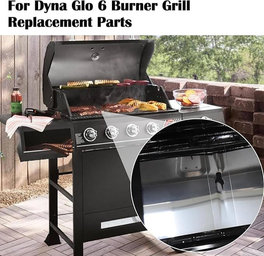 Hiorucet Grill Grease Tray Replacement Parts for Dyna Glo DGB610SSP, Adjustable 30''-36'' Gas Grill Drip Pan with Catch Pan, Heat Plate Shields for Dyna Glo 6 Burner Grill Parts.