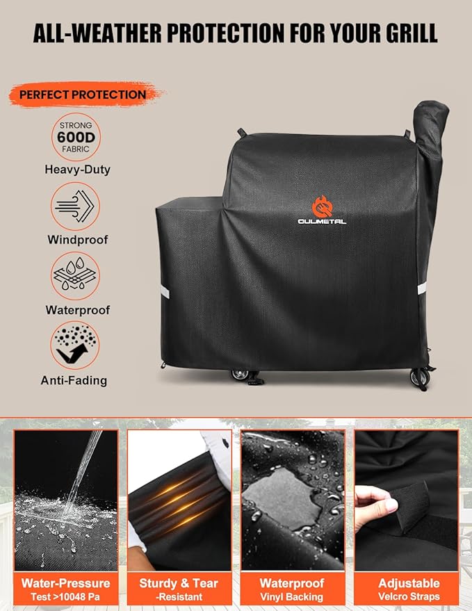 Grill Cover for Rectec Flagship 1100,RT-1250,RT-700 and RT-680 Wood Pellet Grills - 600D Heavy Duty Premium Waterproof Fade Resistant Outdoor All-Weather Protection BBQ Grill Cover