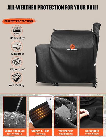 Grill Cover for Rectec Flagship 1100,RT-1250,RT-700 and RT-680 Wood Pellet Grills - 600D Heavy Duty Premium Waterproof Fade Resistant Outdoor All-Weather Protection BBQ Grill Cover