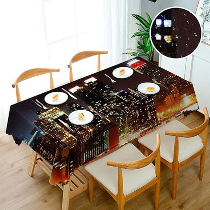 Swono New York City Skyline at Night Table Cloth, Modern New York Rectangle Tablecloth Picnic Table Cover BBQ Table Cloths Polyester for Kitchen Home 50x72 Inch