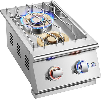 Grilling Side Burners for Outdoor Kitchen, 2 * 18,000BTU Natural Gas Side Burner,Convertible to Liquid Propane, Duty Heavy 304 Stainless Steel, Double Burner for BBQ Island Gril, Gold