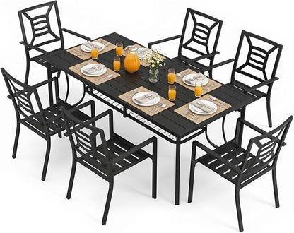 Outdoor Patio Dining Sets 7 Pieces Large 77" Rectangular Metal Dining Table