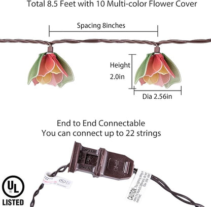 TWINKVILLA Decorative String Lights Plug in with 10 Bulbs, Flower Garland Fairy Lights Connectable Weatherproof Outdoor Indoor for Wedding Garden Pergola Bedroom Porch Floral Home Decor (Multicolor)