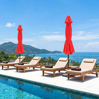 ABCCANOPY 9ft Scalloped Patio Umbrella, Outdoor Table Umbrella with Tilt and Crank, Fiberglass Ribs Deck Umbrella for Patio, Pool, Garden, Picnic (Red)