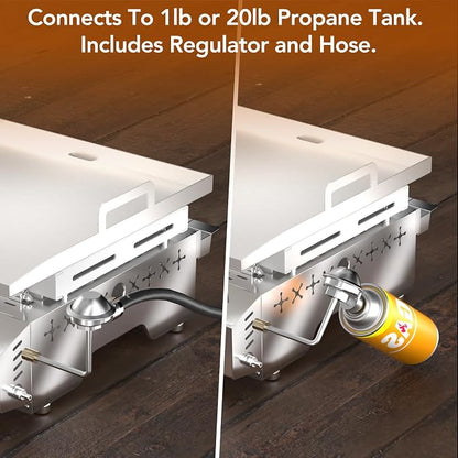 Electactic 3 Burner Tabletop Propane Gas Griddle,18 Inch Stainless Steel Detachable Propane Grill,24000 BTU Portable BBQ Griddle for Camping, Backyard or Outdoor Cooking