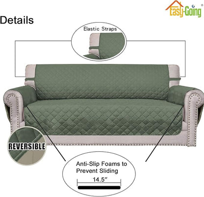 Easy-Going Reversible Couch Cover, 3 Cushion Sofa, Greyish Green/Beige | X-Large Sofa, Washable Slipcover For Dogs, Water Resistant Mat, Living Room, Non-Slip Sofa Cover, Pet Friendly