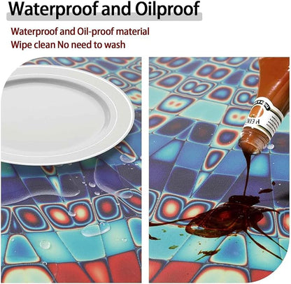 opstellen Waterproof Boho Vinyl Round Tablecloth Fitted Table Cloth Summer Fall Outdoor Circle Cover for 45-54" Tables Dining Kitchen Apartment Essentials Picnic Camping Party Decor Housewarming Gifts