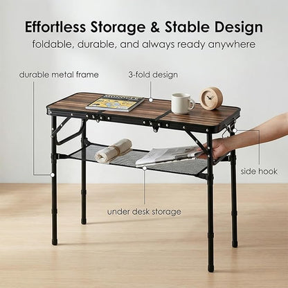 Folding Picnic Table 3ft Portable Camping Table with Adjustable Heights Lightweight Aluminum Foldable Small Card Table for Outdoor Indoor Camp Backyard BBQ