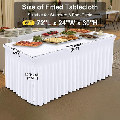 Smiry 2 Pack Spandex Elastic Fitted Table Cloth Skirt for 6FT Table | Stretch Washable Table Cloth, Banquet Table Cover for Wedding, Party, Indoor & Trade Shows, (White, 72Lx24Wx30H)