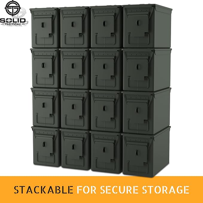 Lockable Metal Ammo Storage Box - Military & Army Steel Ammo Can for Ammunition Storage - Waterproof Ammo Crate Utility Box