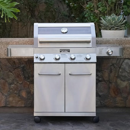 Monument Grills Larger Convertible 4-Burner Natural Gas Grill Stainless Steel Cabinet Style Propane Grills with BBQ Cover(2 Items), Outdoor Use