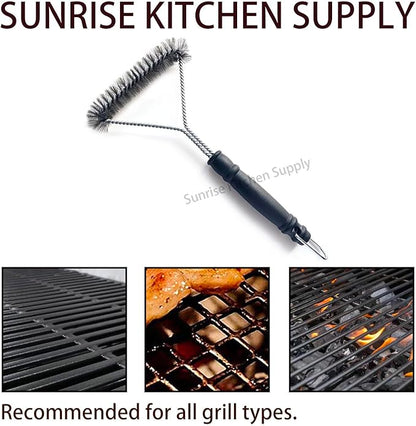 SUNRISE 2 Pcs Set Stainless Steel BBQ Grill Brushes, BBQ Brush with Scraper, Grill Brush, Bristle Free, Extra Strong Brush Head