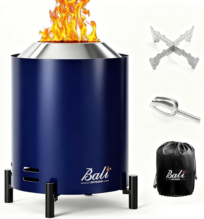 BALI OUTDOORS 6.5 inch Tabletop Fire Pit Round, Stainless Steel Table Top Firepit Small, Outdoor Smokeless Firepit Portable, Blue