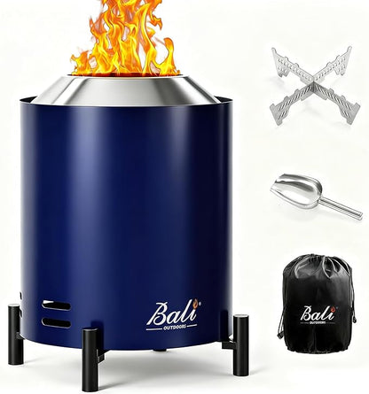 BALI OUTDOORS 6.5 inch Tabletop Fire Pit Round, Stainless Steel Table Top Firepit Small, Outdoor Smokeless Firepit Portable, Blue