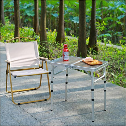 YihuiKo Small Folding Table, Portable Picnic Table with Adjustable Height | Storage Mesh Layer, Carrying Handle, Lightweight Folding Table, For Outdoor/Indoor, Aluminum Alloy Frame, 16"x 24"x 24"