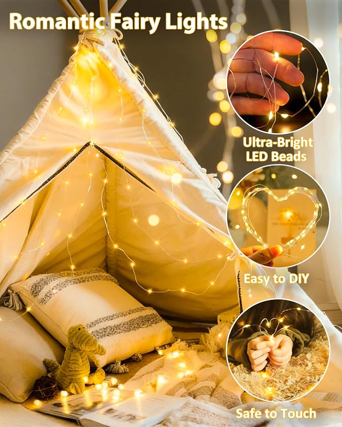 2 Pack 100 LED Fairy Lights Battery Operated with Remote, 33 FT Warm White | Cuttable, 8 Modes, Memory, Dimmable, Waterproof Battery String Lights with Timer for Indoor Outdoor, Christmas Decorations