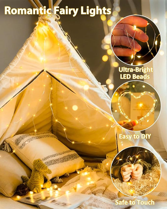 4 Pack 100 LED Fairy Lights Battery Operated with Remote, 33 FT Warm White | Cuttable, 8 Modes, Memory, Dimmable, Waterproof Battery String Lights with Timer for Indoor Outdoor, Christmas Decorations