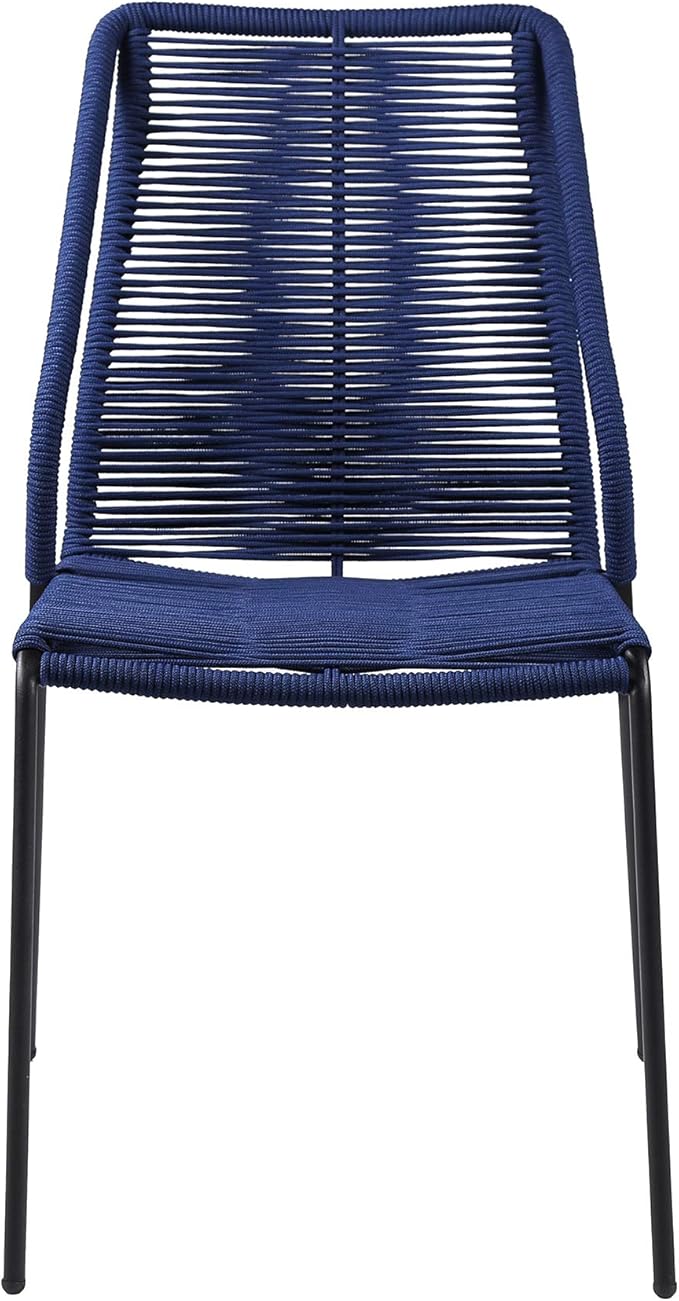 armen LIVING Clip Modern Indoor Outdoor Patio Stackable Steel Dining Chair with Blue Rope - Set of 2