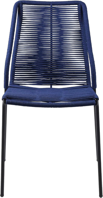 armen LIVING Clip Modern Indoor Outdoor Patio Stackable Steel Dining Chair with Blue Rope - Set of 2