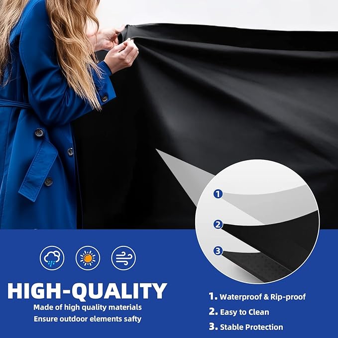 BBQ Gas Grill Cover for Outdoor, Anti-UV, Rip-Proof, 600D Oxford Fade Resistant Material, Barbecue Cover with Hook and Loop Straps & Adjustable Hem Drawstring (Black, 40”x24”x50”)