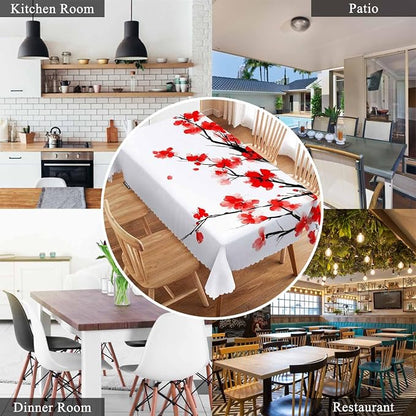 Swono Japanese Cherry Table Cloth Ink Painting Flower Blossom Cherry Pink Rectangle Tablecloth Picnic Table Cover BBQ Table Cloths Polyester for Kitchen 50x72 Inch