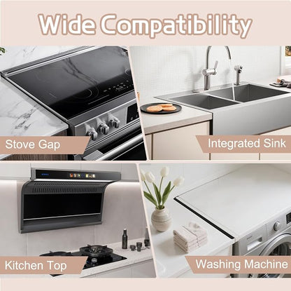 Stainless Steel Stove Gap Filler, 2 Pack Adjustable Covers for Counter, 13.8"-27.5", 0.79" Wide Heat Resistant Oven Guard Range Trim Kit, Black