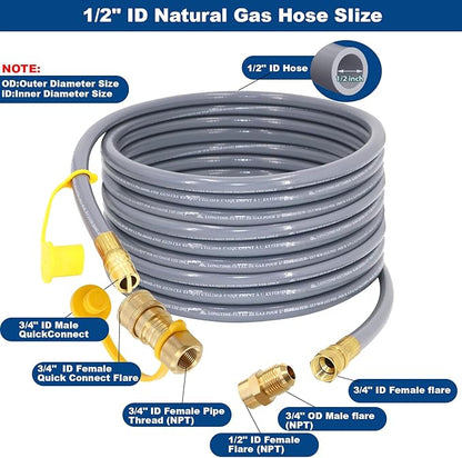 36 Feet 1/2-Inch ID Natural Gas Hose with Quick Connect Fitting for weber, charbroi, Grill, Pizza Oven, Patio Heater and More NG Appliance, Propane to Natural Gas Conversion Kit - CSA Certified