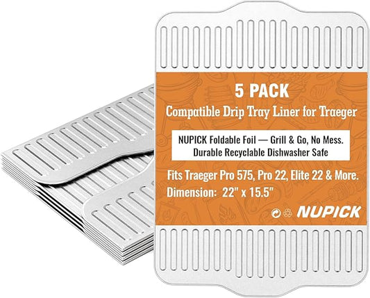 NUPICK BAC507 Grill Drip Tray Liners for Traeger Pro 575, Pro 22 and Elite 22, Grill Accessories for Traeger, Aluminum Disposable Drip Trays,Heat-Resistant Grill Accessory, 22in x 15.5in, 5 Pack