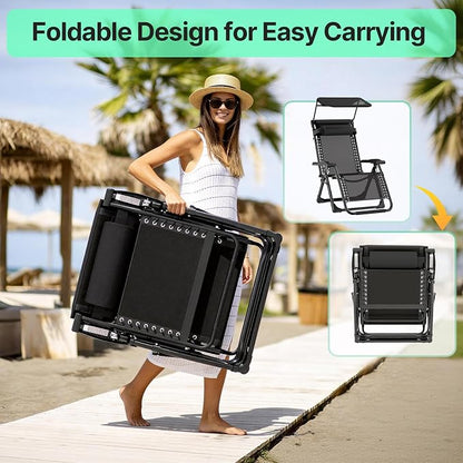 Suteck Zero Gravity Chair with Canopy, Reclining Camping Lounge Chairs | w/Removable Cushion, Upgraded Lock and Cup Holder, Reclining Patio Folding Recliner for Indoor and Outdoor