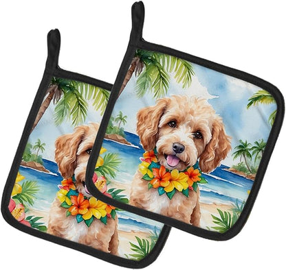 Caroline's Treasures Cockapoo Luau Pair of Pot Holders Kitchen Heat Resistant Pot Holders Sets Oven Hot Pads for Cooking Baking BBQ, 7 1/2 x 7 1/2