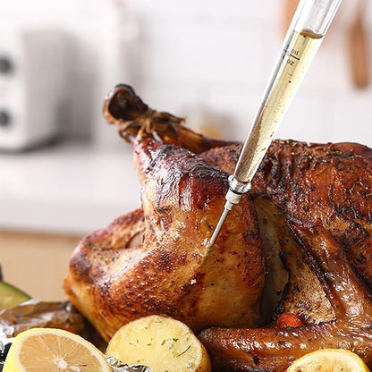 Turkey Baster Syringe Large, Long Meat Basters for Cooking & Basting, Plastic Turkey Baster with Marinade Injector Needle, Silicone Bulb & Basting Brush and Cleaning Brush, Red 3/4 oz