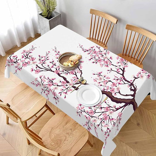 TKS MITLAN Cherry Japanese Tablecloth Decor Branch Flower Bud Twig Foliage Bloom Tree Table Cloth Dining Room Kitchen Table Cover 52 x 70 Inch Oblong/Rectangle