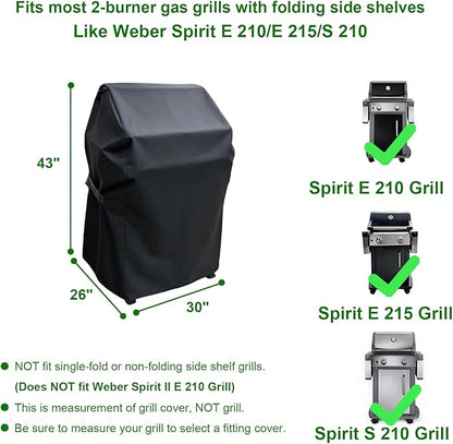 Outdoor Waterproof Small Grill Cover Fits for Weber Spirit 210 Series(E 210,S 210,E 215), Charbroil, Kenmore Grills, Heavy Duty 2 Burner BBQ Cover 30",Compared to Weber 7105