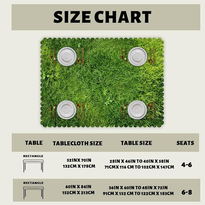 Grass Table Cloth Vibrant Green Fresh Grass Field Lawn Polyester Tablecloth Kitchen Table Cover for Dining BBQ Picnic Coffee Table 52 x 70 Inch 4-6 Seats