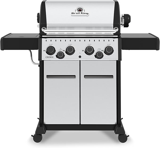 Broil King 865387 Crown S 490 4-Burner Natural Gas Grill with Side Burner and Rear Rotisserie Burner in Stainless Steel