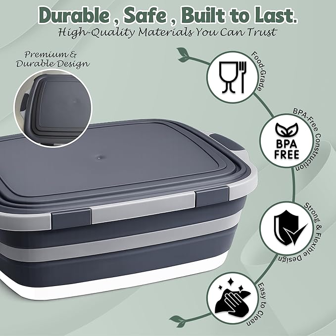 16L BBQ Prep Tub with 2 Pcs Meat Shredder Claws, Collapsible Cutting Board, Cutting Board with Locking Lids, Drip Easy BBQ Prep Tub with lid-XL Size (Black)