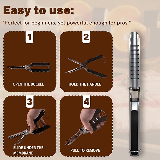 Stainless Steel Rib Membrane Remover Tool, Rib Prep Tool, BBQ Rib Skinner,for Effortless BBQ Rib Preparation Grilling and Cooking