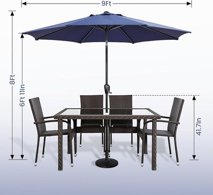Sun-Ray 9' Round Patio Umbrella with Push-Button Tilt and Hand Crank Lift System, Market Umbrella for Porch, Deck, and Patio