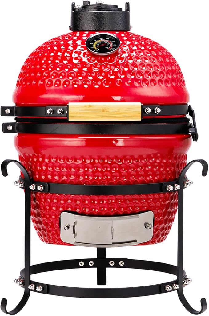Vasitelan 13 inch Portable Ceramics Charcoal Grill,Kamado BBQ Charcoal Grill (Red)