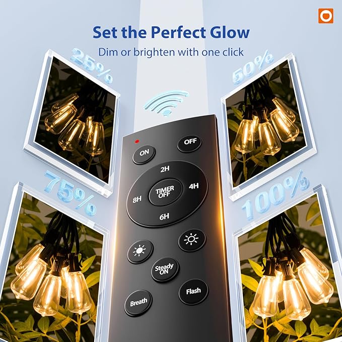 addlon 100FT LED Outdoor String Lights with Remote Waterproof Patio Lights with Shatterproof ST38 Replaceable Bulbs, Dimmable Outside Hanging Light Connectable for Porch, Backyard (Pack of 2)