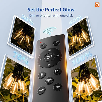 addlon 100FT LED Outdoor String Lights with Remote Waterproof Patio Lights with Shatterproof ST38 Replaceable Bulbs, Dimmable Outside Hanging Light Connectable for Porch, Backyard (Pack of 2)