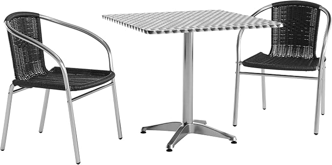 Flash Furniture Lila 31.5'' Square Aluminum Indoor-Outdoor Table Set with 2 Black Rattan Chairs | Indoor/Outdoor Use, Black Rattan Chairs
