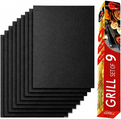 Grill Mats for Outdoor Gas Grill, Set of 9, Black | BBQ Grilling Mat for Outdoor Cooking, 15.75 x 13 Inch