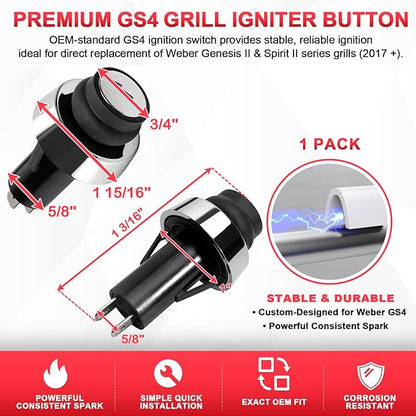 66220 Spirit 2 Igniter Switch for Weber Genesis II & Spirit II Grill GS4 Igniter Button Replacement Spirit II E310 E210 S210 S310 Electronic Ignition, Genesis 2 Grill Ignitor Replacement(2017-Newer)