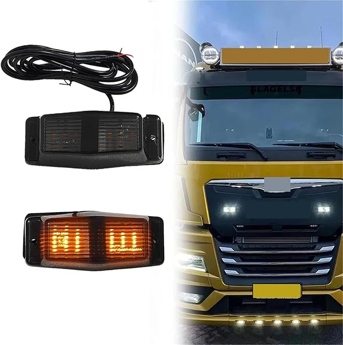 1PC/2PCS 24V LED Marker Light Front Grill Double Burner/Pole Indicator Lamp(1x Smoked Amber)