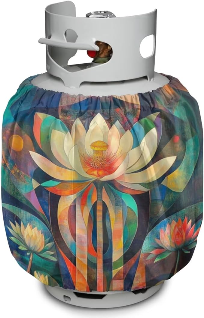 Lotus Flower Dual Propane Tank Cover 20 LB Cylinder Covers for Outdoor and Indoor Use Dustproof Camper Dual Propane Tank Cover 2 Pack