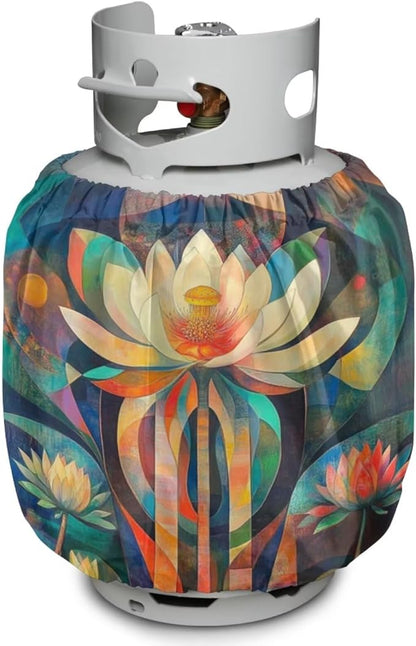 Lotus Flower Dual Propane Tank Cover 20 LB Cylinder Covers for Outdoor and Indoor Use Dustproof Camper Dual Propane Tank Cover 2 Pack