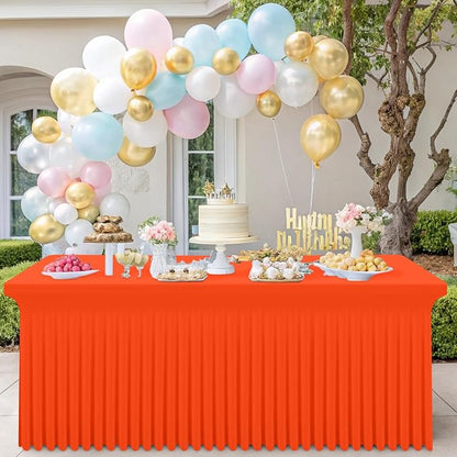 Smiry Spandex Elastic Fitted Table Cloth Skirt for 6FT Rectangle Table | Stretch Washable Table Cloth, Banquet Table Cover for Wedding, Party, Indoor & Trade Shows, (Orange, 72Lx30Wx30H)