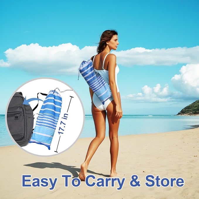 LOTTAFUN 6ft Beach Umbrella - Heavy Duty Wind Resistant UV 50+ Portable Sun Shade with Sand Anchor & Carry Bag, Outdoor Folding Umbrella for Beach, Pool, Patio, Garden (Blue Stripe) No Tilt The sand needs to exceed the spiral 6inch