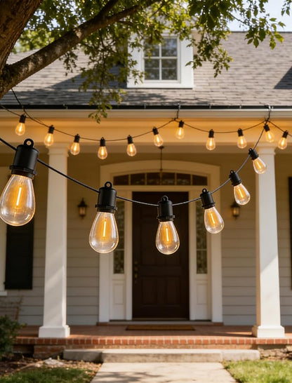 50FT LED Outdoor String Lights - 25+2 Shatterproof Edison Bulbs | Heavy-Duty Weatherproof | Vintage Bistro Lights for Backyard, Gazebo, Pergola & Outside Patio Decor (Plug in, 2700K Warm)